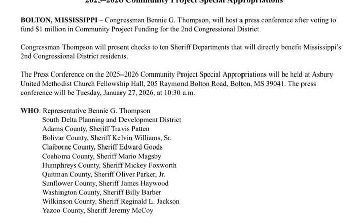 Congressional Representative to Announce $1 Million in Community Funding for Mississippi District Congressional Representative to Announce $1 Million in Community Funding for Mississippi District