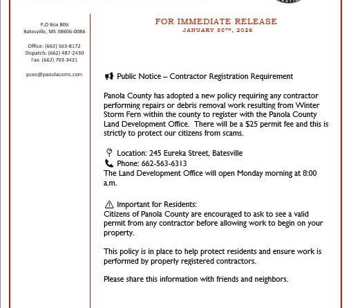 Panola County adopts contractor registration policy to fight scams The Panola County Board of Supervisors has passed a resolution to combat scammers, who are working h