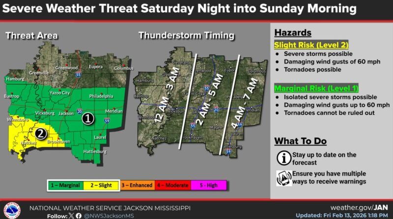 Severe storms are possible Saturday night, mostly after midnight, into early Sunday morning for cent