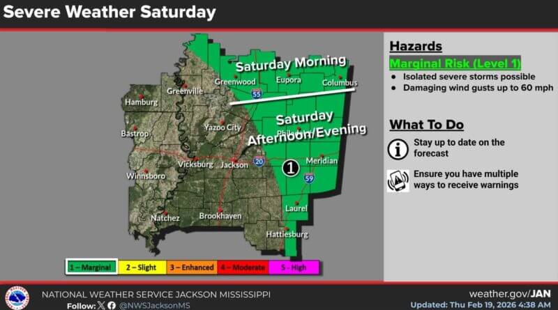 Isolated severe storms will be possible on Saturday as a frontal boundary moves south across the are