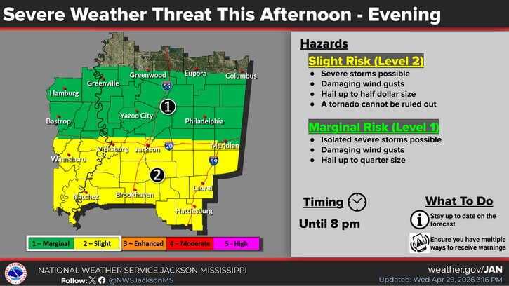 Severe storms threaten Mississippi and Louisiana with damaging winds, hail and potential tornadoes Photos from US National Weather Service Jackson Mississippi's post